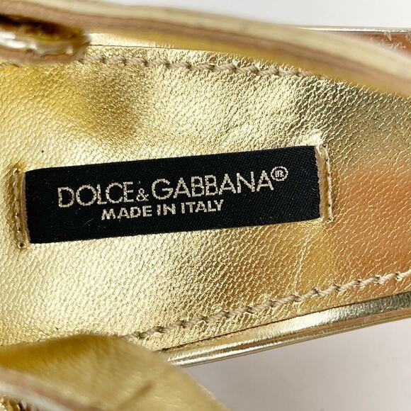 Dolce & Gabbana Metallic Gold Vally Flower Spike Studded Block Heel IT 39.5 - Picture 9 of 12